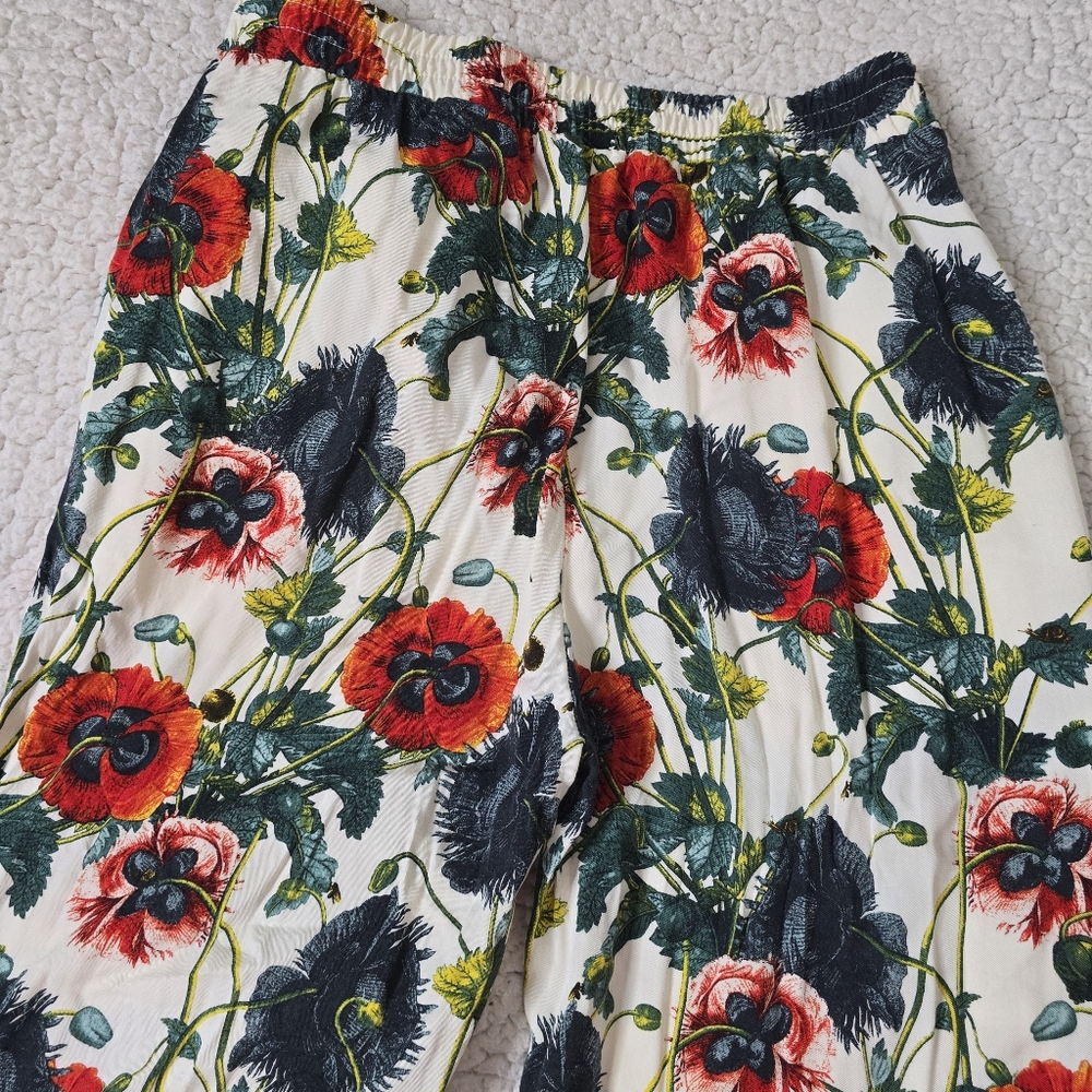 H&M Wide Leg Pants Floral Flowy Pull On Size 6 - Picture 9 of 12